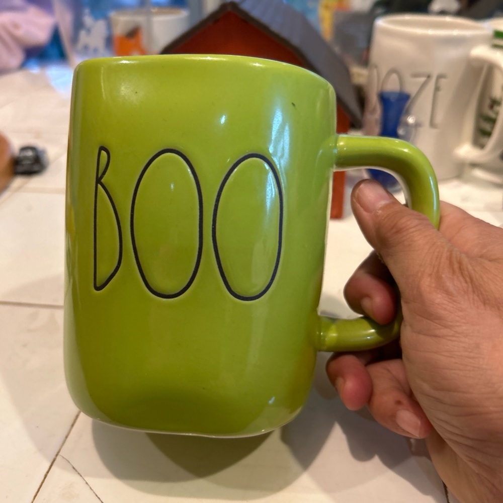 Rae Dunn BOO Green Halloween coffee tea Mug